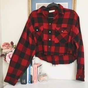 House of Chic Crop Shacket Retro Rockabilly Gingham Distressed Goth Flannel